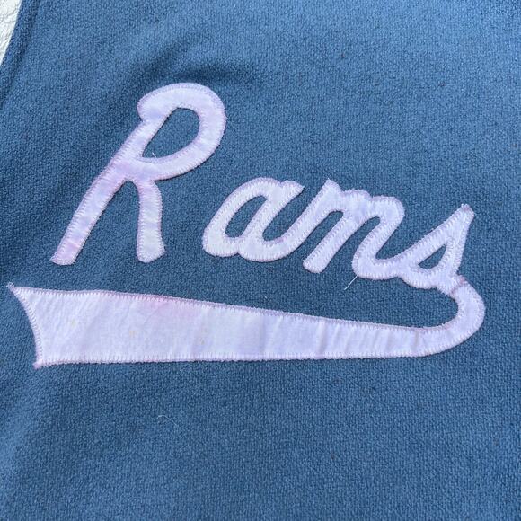 True Vintage Rams Brad Varsity Jacket School Letterman Blue Shoulder Stripe Wool - Picture 11 of 16